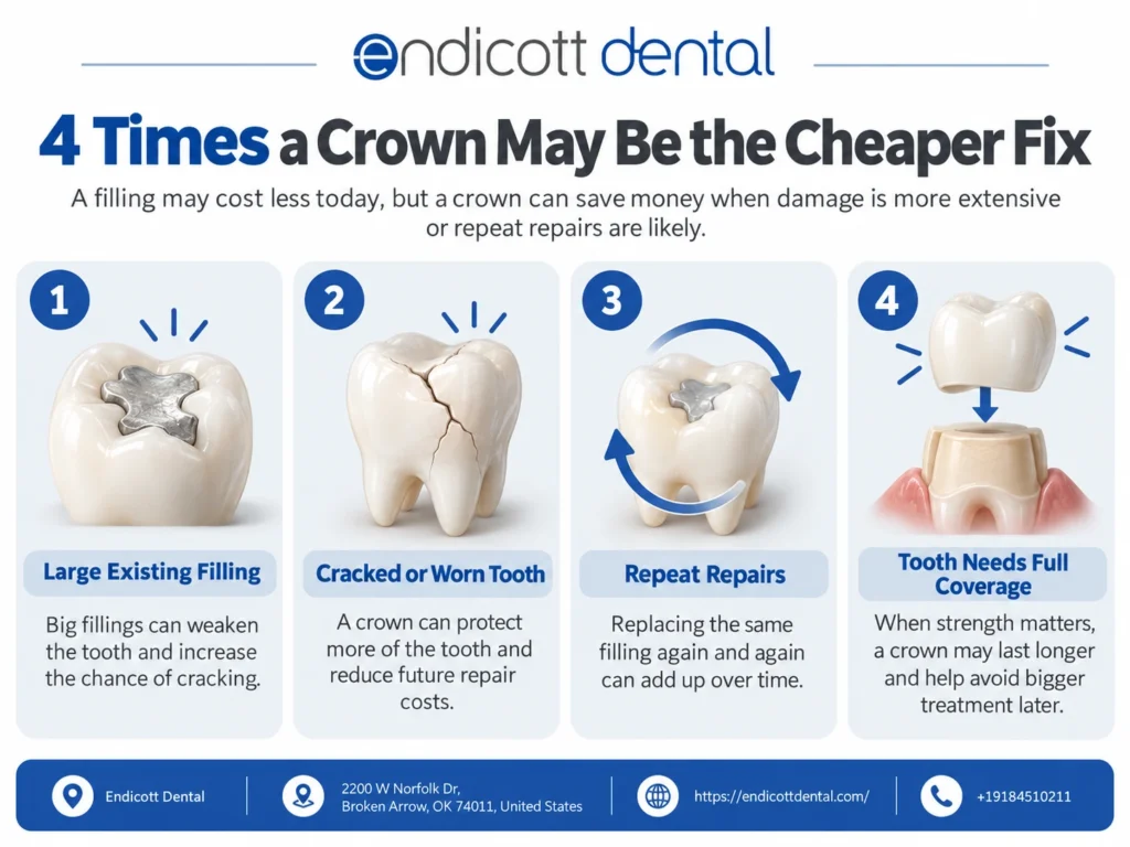 Crown vs. Filling: When Is the $1,200 Investment in a Crown Actually the "Cheaper" Fix? 1 4 times a crown may be the cheaper fix
