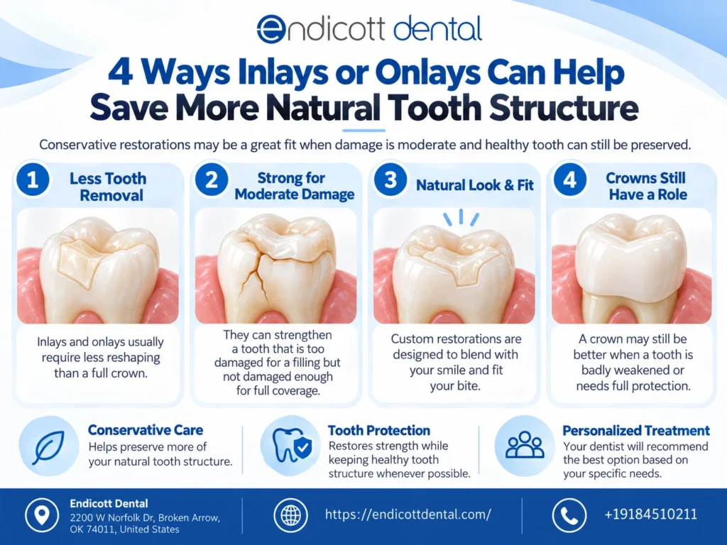 Inlays/Onlays vs. Traditional Crowns: Saving Your Natural Tooth Structure 1 4 Ways Inlays or Onlays Can Help